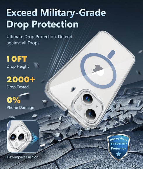 FNTCASE Clear Phone Case for iPhone 14: iPhone 13 Magnetic Military Grade Drop Protection Anti Yellowing Rugged