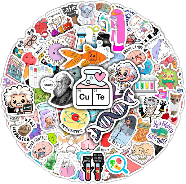 BulbaCraft 100Pcs Science Stickers for Students - Science Class Room Decor, Waterproof