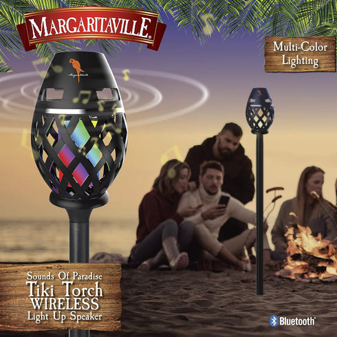Margaritaville Tiki Torch, Waterproof Bluetooth Speaker, Portable Party Speaker with Multicolor LED Lights
