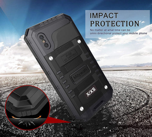 Mitywah Waterproof Case for iPhone X/XS, Heavy Duty Durable Metal Full Body Protective Case, Black