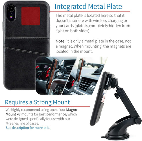 Dockem Wallet Case for iPhone XR, Built-in Metal Plate for Magnetic Mounting, 2 Credit Card Holders, 6.1" Black Exec M2