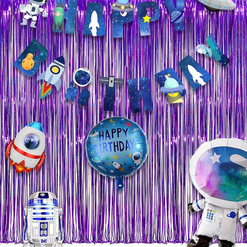 Purple Tinsel Curtain Party Backdrop, GREATRIL Foil Fringe Curtain for Hunters Mermaid Themed Decorations, Pack of 2.