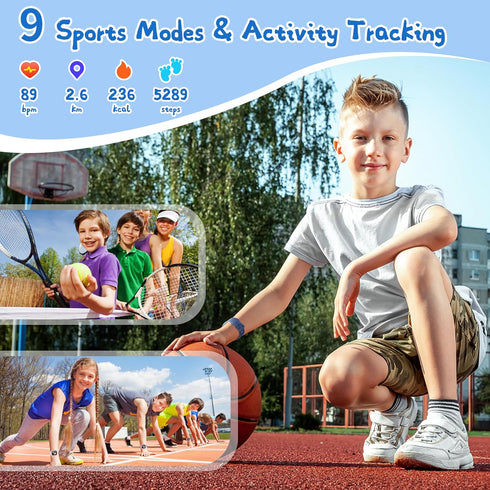 Kids Smart Watch, IP68 Waterproof Kids Fitness Tracker Watch with 1.4'' DIY Watch Face, Heart Rate/SpO2/Sleep Monitor, Pedometer, Alarm Clock and Game, Gifts for Teens Boys 5-12 Years Old