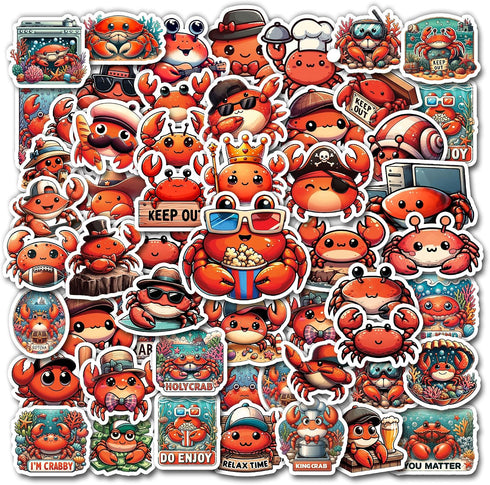 BIGZORO Pack 50 PCS Crab Stickers Print Sea Ocean Animal Waterproof Vinyl Decals
