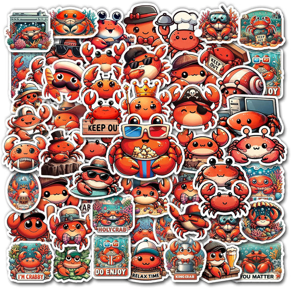 BIGZORO Pack 50 PCS Crab Stickers Print Sea Ocean Animal Waterproof Vinyl Decals