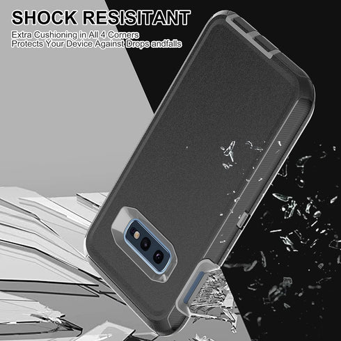Galaxy S10E Case: 3-in-1 Heavy Duty Shockproof Protection with 2 Nano Explosion-Proof Films, Black/Grey