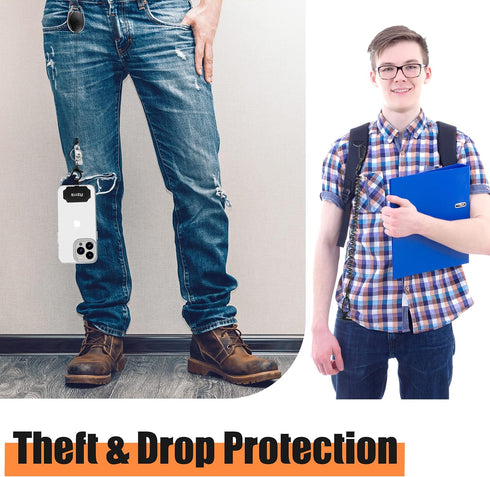 Azrra Phone Tether with Drop Protection: 31” Retractable Phone Clip, Universal Lanyard & Tether Tabs