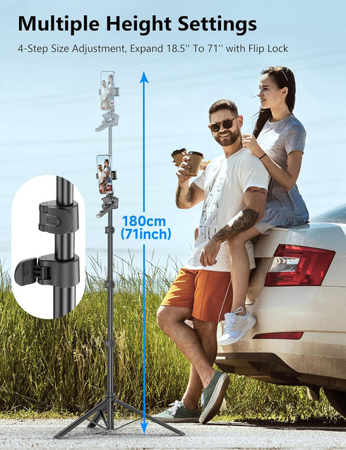 SelfieShow 72" Phone Tripod & Selfie Stick, Extendable Cell Phone Tripod Stand with Detachable Remote&Phone Holder