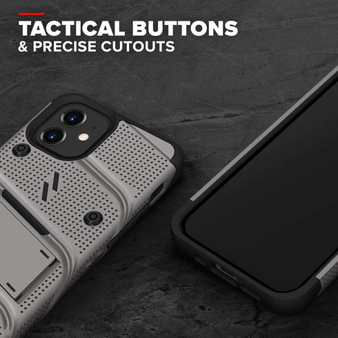 ZIZO Bolt Series Case for iPhone 12 Mini with Screen Protector, Kickstand Holster Lanyard - Gun Metal Gray