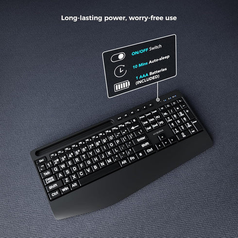KYSONA 2.4G Large Print Wireless Keyboard, Full Size Cordless Computer Keyboard with Phone Holder, Palm Rest, Ergonomic