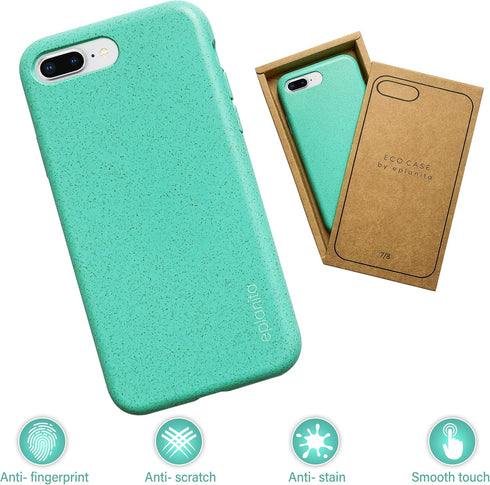 eplanita Eco Mobile Phone Case for iPhone 7 Plus and 8 Plus, Plant Fibre and Soft TPU, Mint