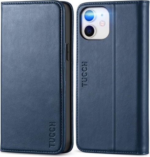 TUCCH Wallet Case for iPhone 12 Pro/iPhone 12 5G, PU Leather Folio with Kickstand, Card Slot, Dark Blue
