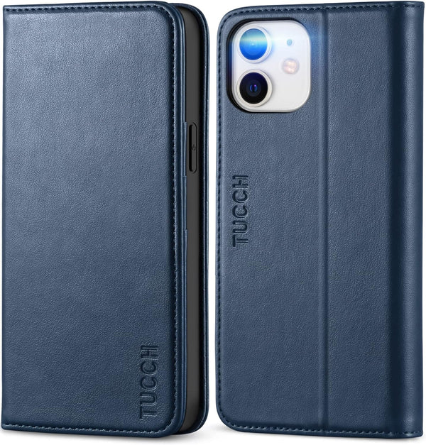 TUCCH Wallet Case for iPhone 12 Pro/iPhone 12 5G, PU Leather Folio with Kickstand, Card Slot, Dark Blue