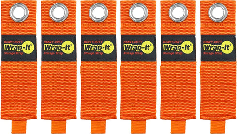Heavy-Duty Wrap-It Storage Straps - 13-inch (6-Pack) Blaze Orange for Garage Organizer and Extension Cord