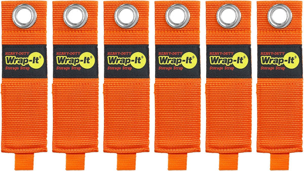 Heavy-Duty Wrap-It Storage Straps - 13-inch (6-Pack) Blaze Orange for Garage Organizer and Extension Cord