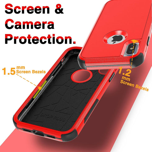 YmhxcY iPhone X/Xs Case with 2 EPU Screen Protectors, Shockproof & Dropproof Protection - Red/Black, 5.8"