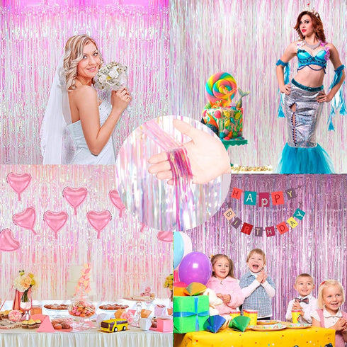 Dazzle Bright 2 Pack Backdrop Curtain, 3FT x 8FT Metallic Tinsel Foil Fringe Curtains for Baby Shower Party Background