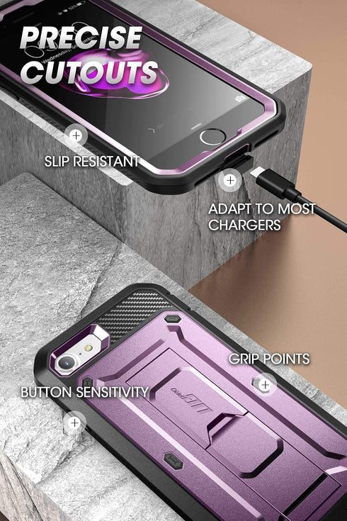 SUPCASE Rugged Phone Case for iPhone SE 3rd/2nd Gen, iPhone 7/8, with Screen Protector, Stand & Holster, Purple