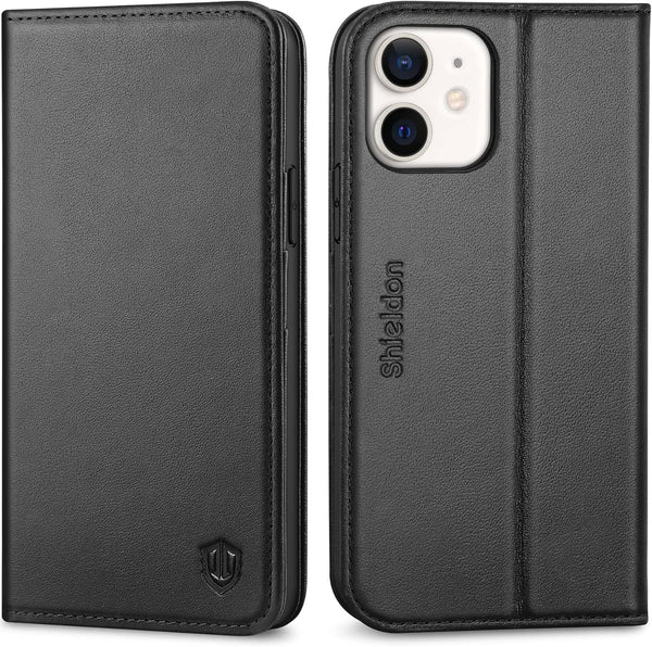 SHIELDON Case for iPhone 12/12 Pro 5G, Genuine Leather Wallet Case with RFID Blocking and Kickstand