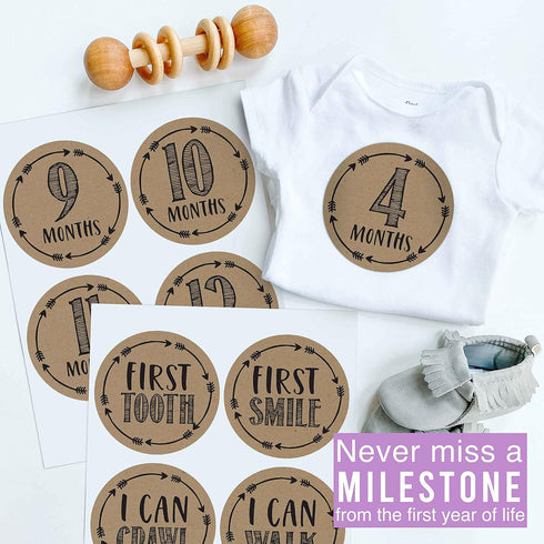 Hadley Designs Rustic Baby Monthly Milestone Stickers, 16 Stickers for Newborn Photo Props