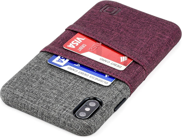 Dockem Wallet Case for iPhone Xs Max (6.5") - Luxe M2 Synthetic Leather, Maroon & Grey, Built-in Metal Plate for