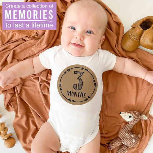 Hadley Designs Rustic Baby Monthly Milestone Stickers, 16 Stickers for Newborn Photo Props