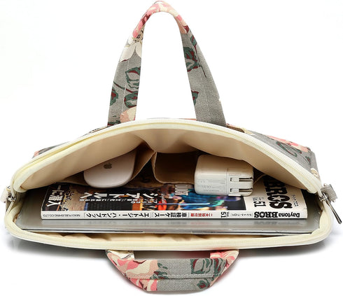 Grey Rose Pattern Waterproof Laptop Shoulder Bag for 14-15.6 inch Laptop and MacBook Pro 15 Case