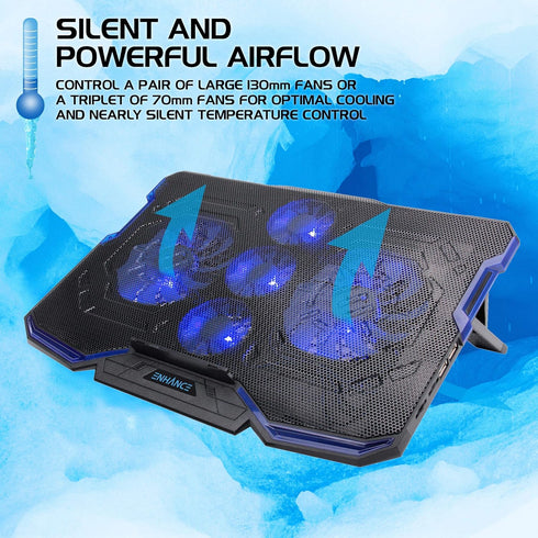 ENHANCE Cryogen Gaming Laptop Cooling Pad - Adjustable Stand for up to 17 inch Computer with 5 Quiet Fans