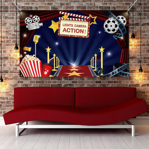 Movie Theme Party Decorations - Large Fabric Backdrop for Movie Night Birthday Party Event, 72.8 x 43.3 Inch