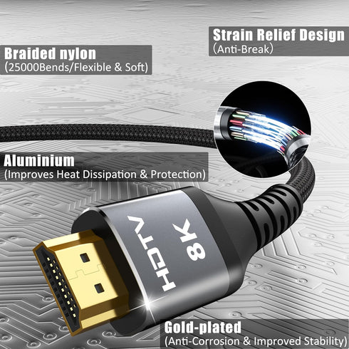 8K 10 4-Pack, 2.1 8K@60Hz, 4K@120Hz, HDR10+, 3D, 2.3 PS5, HDMI Cable FT HDMI Gaming Cord, Support Dynamic SBTM, VRR