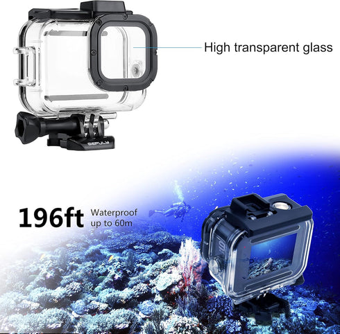 Waterproof Dive Case with Filters for GoPro Hero 9 10 11 12 Black, 60m Underwater Housing with Red, Snorkel, Magenta