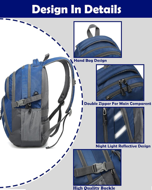 ProEtrade Extra Large Backpack for College, Fits Laptop Up to 17 inch, USB Charging Port, Anti-theft, Blue