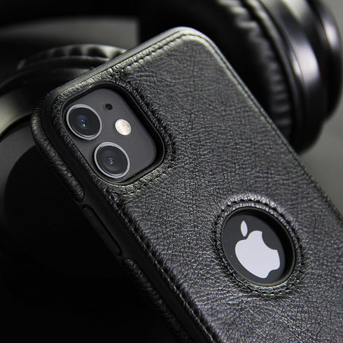 Retro Leather Case for iPhone 11 - Anti-Knock Back Cover, Soft TPU Business Shell (Black)