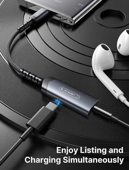 JSAUX USB C to 3.5mm Headphone and Charger Adapter, 2-in-1 AUX Mic Jack with PD 60W Fast Charging,Compatible for Earphones iPhone 15 Pro Max/15 Pro/15 Plus/15, Samsung S24/S24+/S23/S22/S21, iPad Pro