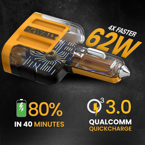 DEWALT 60W USB C Car Charger, 4 Port Fast Adapter, PD Type C Compatible with iPhone 15/Samsung, Cigarette Lighter