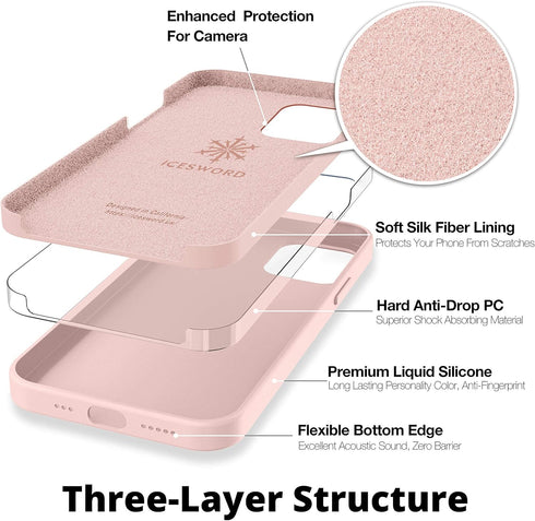 IceSword iPhone 12 Mini Case Pink Sand, Thin Liquid Silicone, Soft Silk Microfiber Cloth, Shockproof, 5.4"