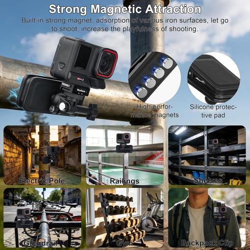 MINIFOCUS Backpack 360 Insta360 Magnetic Mount Clip, Universal Swivel Action Camera Clip for Go Pro DJI Osmo AKASO