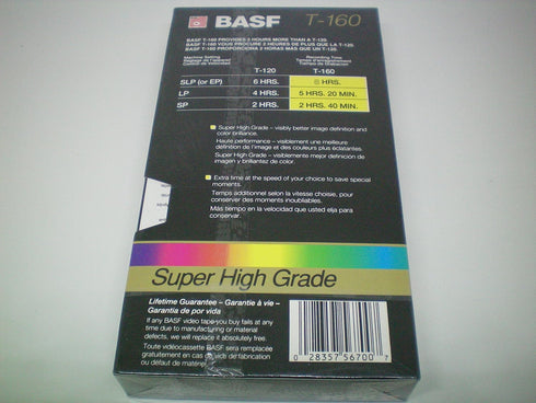 BASF T-160 Extra Quality 8 Hour Blank VHS Tape