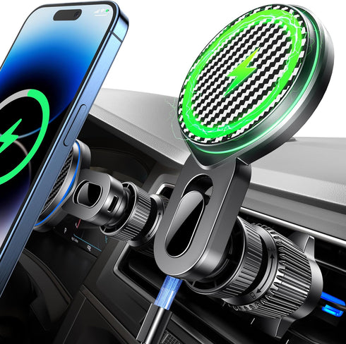 Qifutan 15W Magsafe Car Mount Charger, No Blocking of Air Vent, Wireless Car Charger, Magnetic Phone Holder for Car,