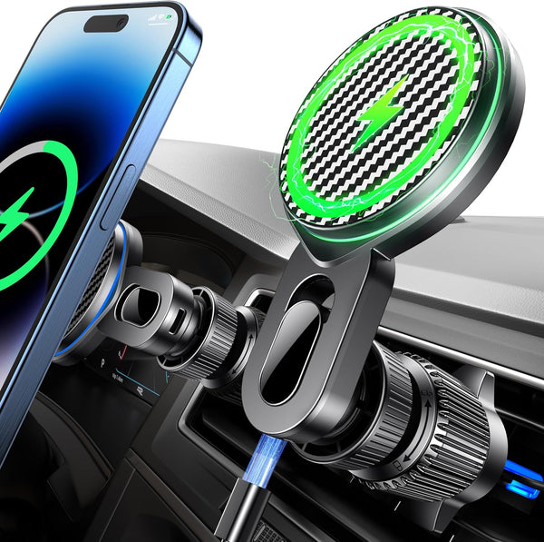 Qifutan 15W Magsafe Car Mount Charger, No Blocking of Air Vent, Wireless Car Charger, Magnetic Phone Holder for Car,