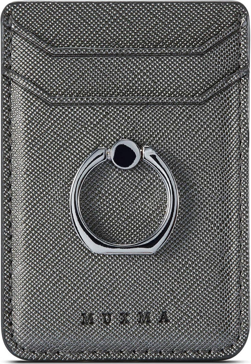 Phone Card Holder with Ring Grip for Back of Phone, Adhesive Stick-on Credit Card Wallet Pocket for Smartphones (Gun