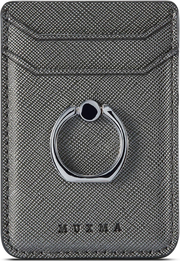 Phone Card Holder with Ring Grip for Back of Phone, Adhesive Stick-on Credit Card Wallet Pocket for Smartphones (Gun