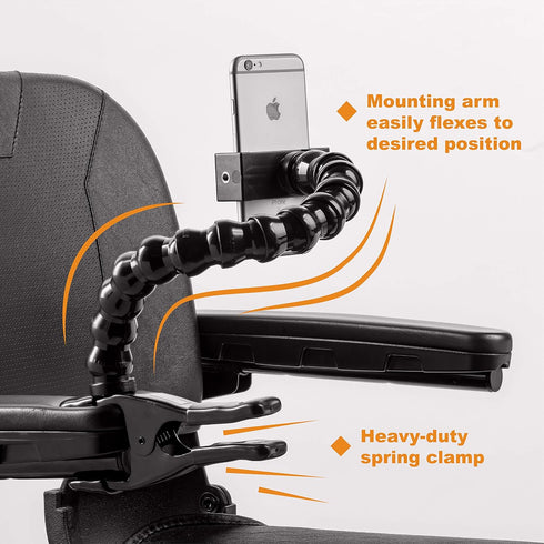 ModularHose Assistive Technology Phone Holder with Heavy-Duty Spring Clamp (Opens to 2"), 8 Inch Arm