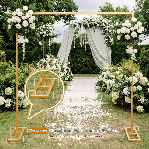 8.2FT 2 Square Backdrop Stand Heavy Duty, Gold Metal Wedding Arch Frame Adjustable, Change Over The Table Rod Stand