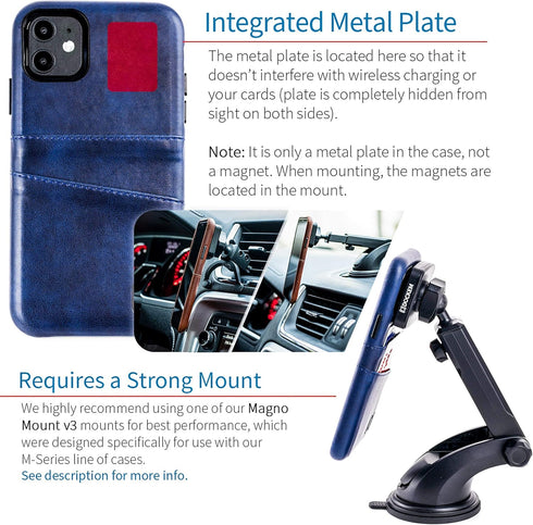 Dockem Wallet Case for iPhone 11 with Built-in Metal Plate for Magnetic Mounting & 2 Credit Card Holders, Navy Blue