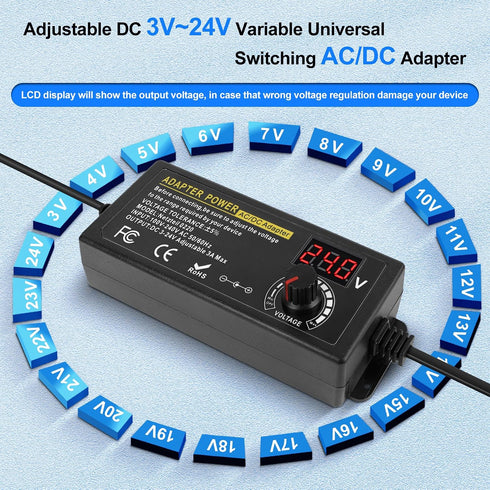 FancyWhoop 3V~24V 3A 72W 100V-240V 14 Universal Power Supply DC Power Supply Variable Universal Switching AC/DC