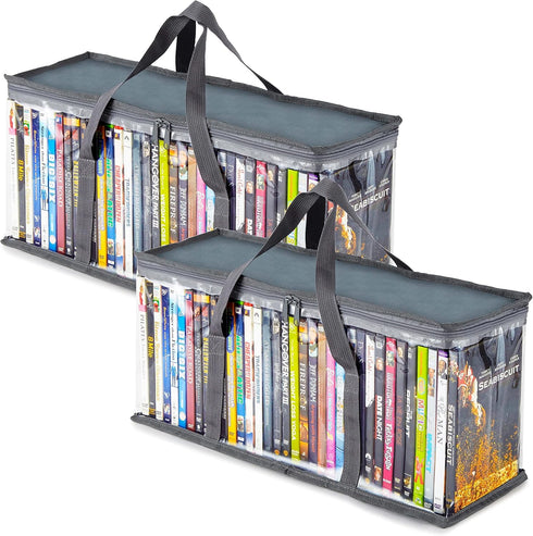 Stock Your Home DVD Storage Bags Set of 2, Media Organizer for DVDs, CDs, Blu Ray Discs, Clear Plastic Holders