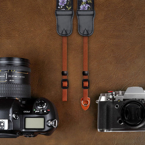 Padwa Lifestyle Purple Flower Camera Strap, 2" Double Layer Cowhide Head, Adjustable Neck & Shoulder Strap