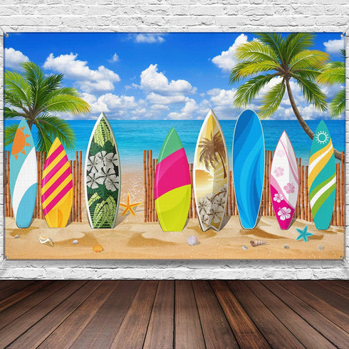 Blulu Tropical Beach Party Decorations Banner, 72.8 x 43.3 Inch Surfboard Backdrop for Luau Photography Birthday Tiki