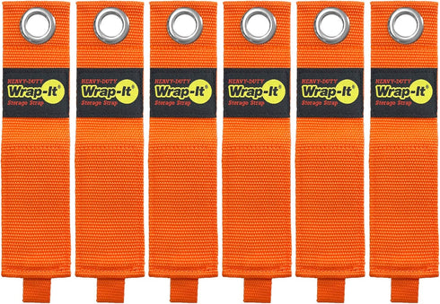 Heavy-Duty Wrap-It Storage Straps, 17-inch (6-Pack) Blaze Orange for Garage Organizer & Extension Cord Hanger